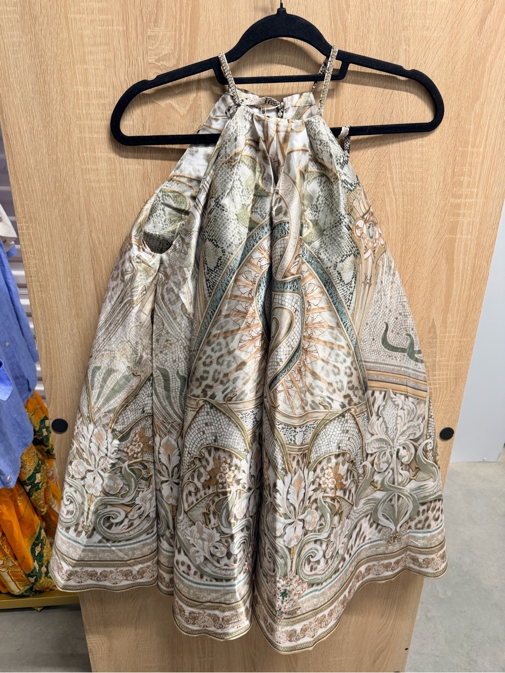 Camilla Cream, Sage & Tan Printed dress